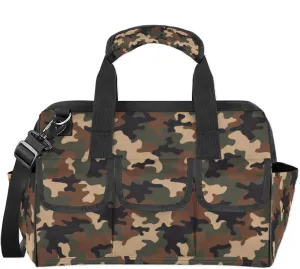 Jungle Camo Tool Bags for Men and Women 14.8 Inch, Heavy Duty Waterproof Tool Box Organizer Bag, Wide Mouth Tool Tote Storage Bag with Adjustable Shoulder Strap