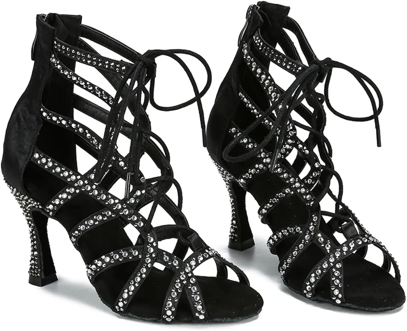 Ladies Elegant Satin Sandals - Open-Toe Design with Metallic Buckles for Formal Galas (8CM/3.15")