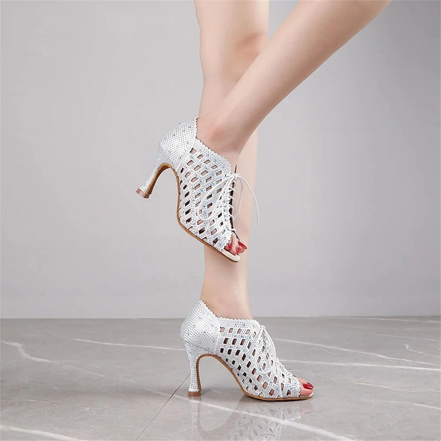 Ladies Onyx-Toned Training Sandals - Elastic Anklets with Mesh Panels for Dance Rehearsals (6CM/2.36")