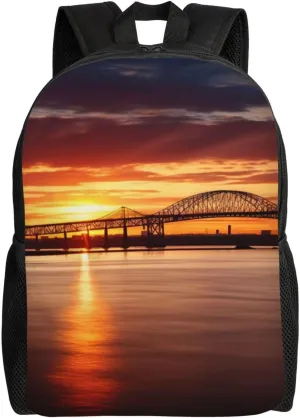 Laptop Backpack 16.1 Inch with Compartment Bridge and Sunset Laptop Bag Lightweight Casual Daypack for Travel