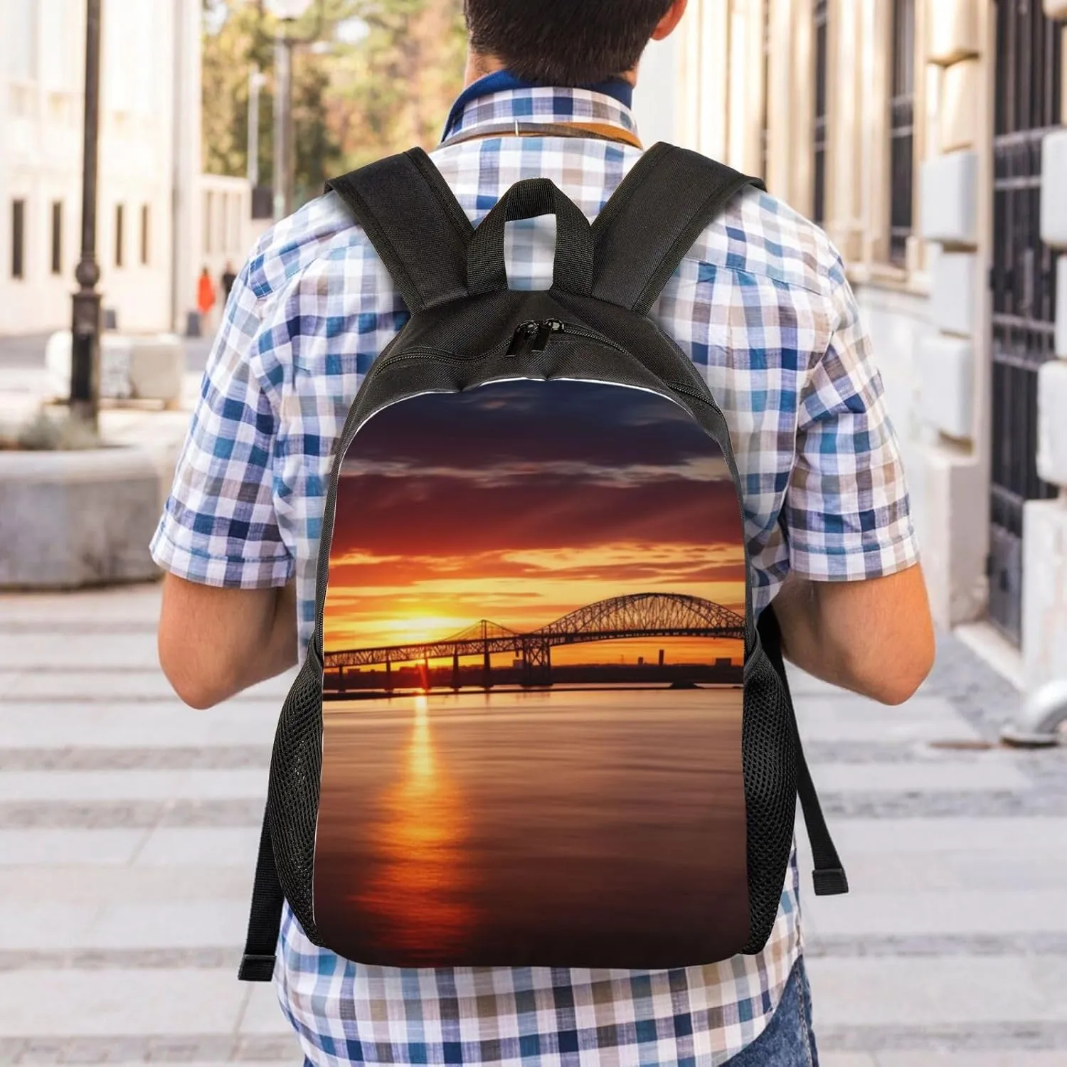 Laptop Backpack 16.1 Inch with Compartment Bridge and Sunset Laptop Bag Lightweight Casual Daypack for Travel