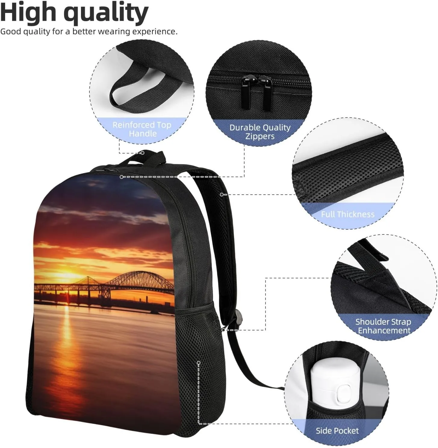 Laptop Backpack 16.1 Inch with Compartment Bridge and Sunset Laptop Bag Lightweight Casual Daypack for Travel
