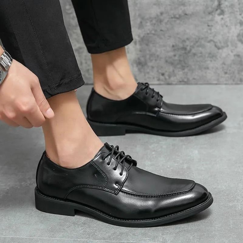 Leather Men's Dress Shoes Classic Lace-up Low Derby Oxfords Shoes for Men Pointed Toe Business Wedding Derby Shoes