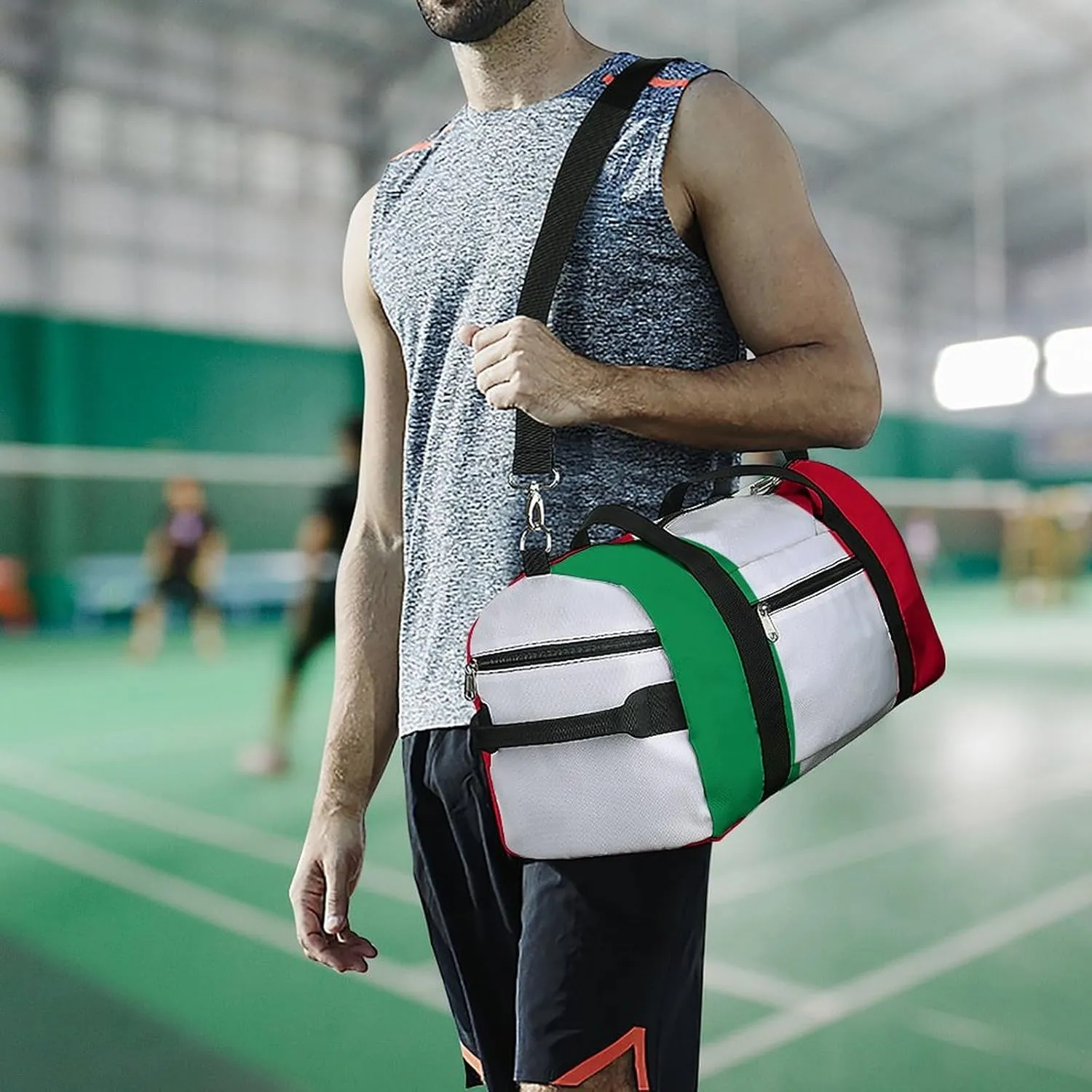 Lightweight Italian Flag Duffel Bag for Boys Girls with Wet Pocket Gym Tote