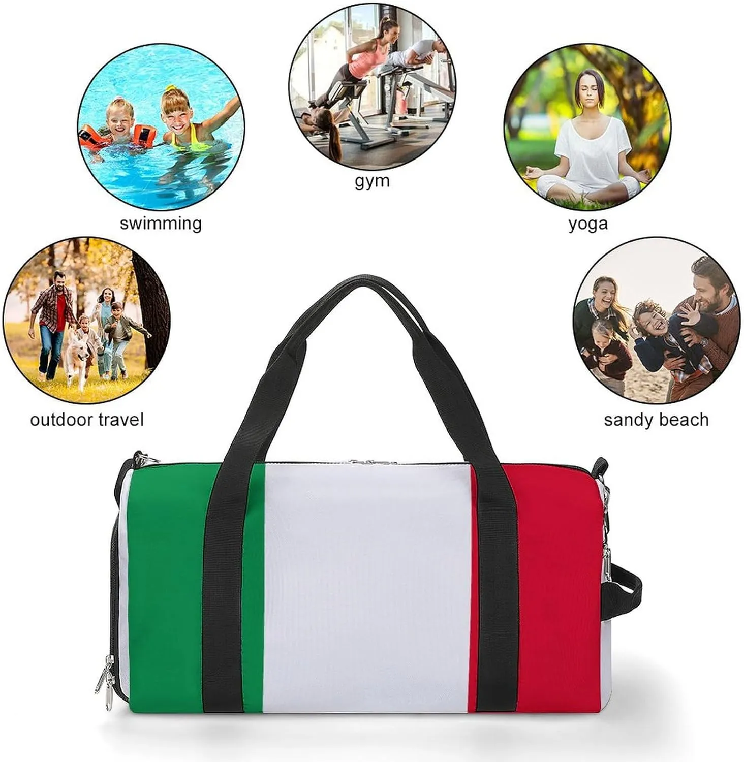 Lightweight Italian Flag Duffel Bag for Boys Girls with Wet Pocket Gym Tote