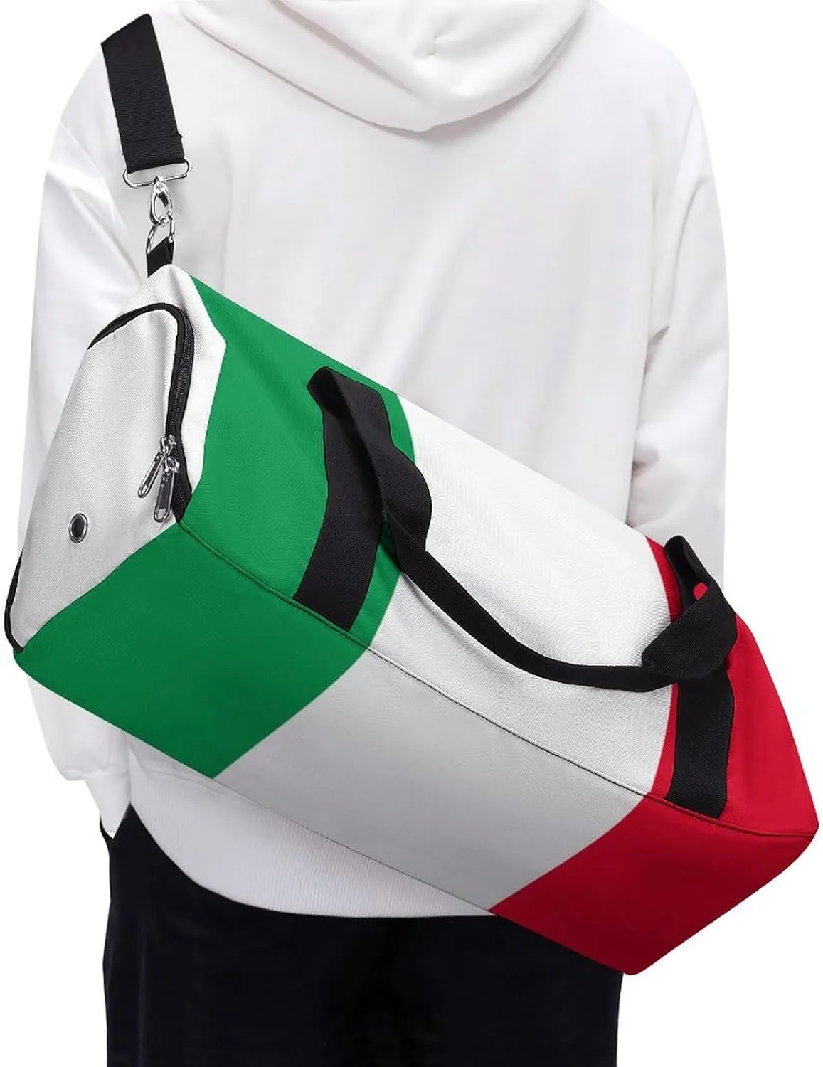 Lightweight Italian Flag Duffel Bag for Boys Girls with Wet Pocket Gym Tote