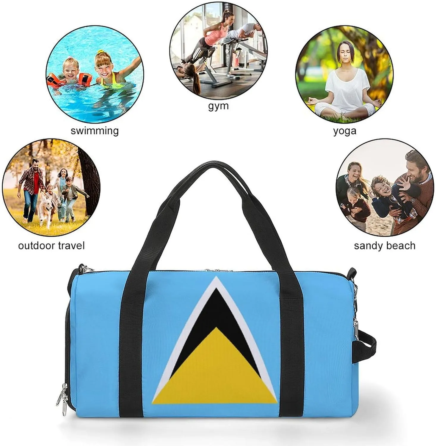 Lightweight Saint Lucia Flag Duffel Bag for Boys Girls with Wet Pocket Gym Tote