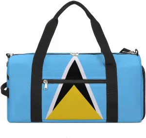 Lightweight Saint Lucia Flag Duffel Bag for Boys Girls with Wet Pocket Gym Tote