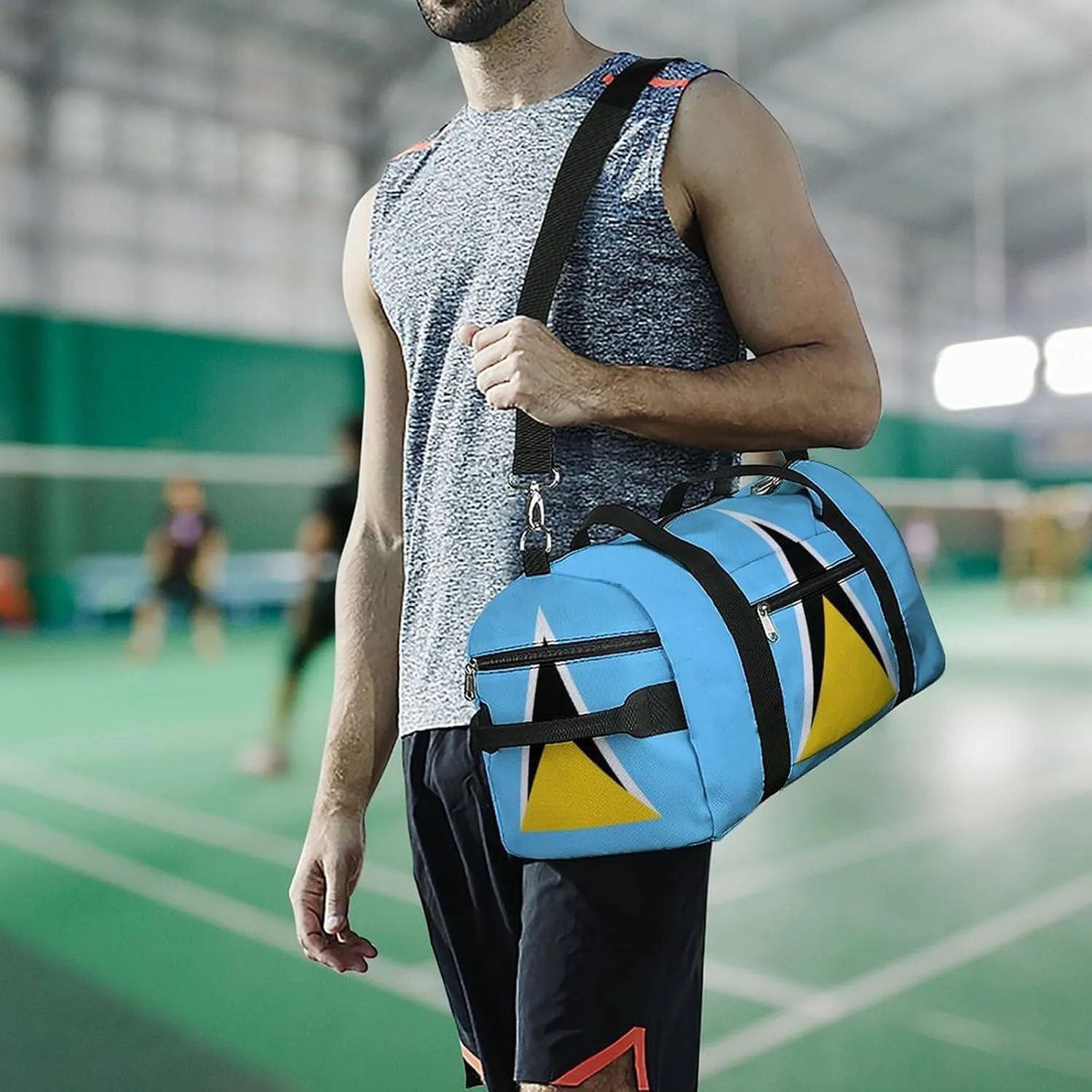 Lightweight Saint Lucia Flag Duffel Bag for Boys Girls with Wet Pocket Gym Tote
