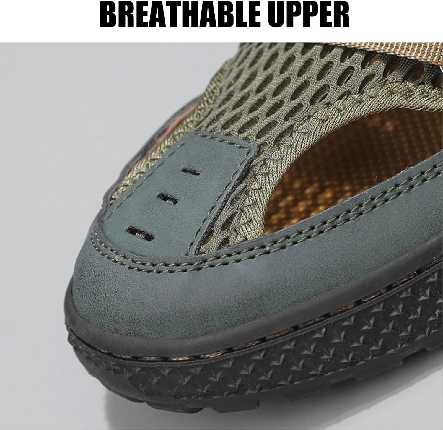 Lossarye Men's Leather Mesh Closed Toe Sandals with Adjustable Hook and Loop Outdoor Waterproof Non-slip Walking Sports Sandals Comfortable Casual Fisherman Beach Sandals