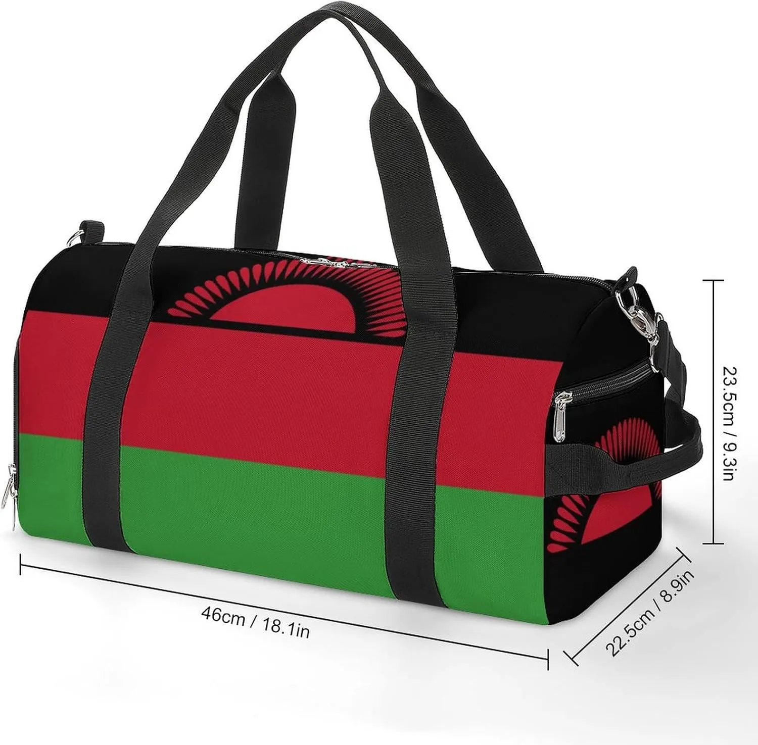 Malawi Flag Gym Bag for Boys Girls with Shoe Compartment Travel Overnight