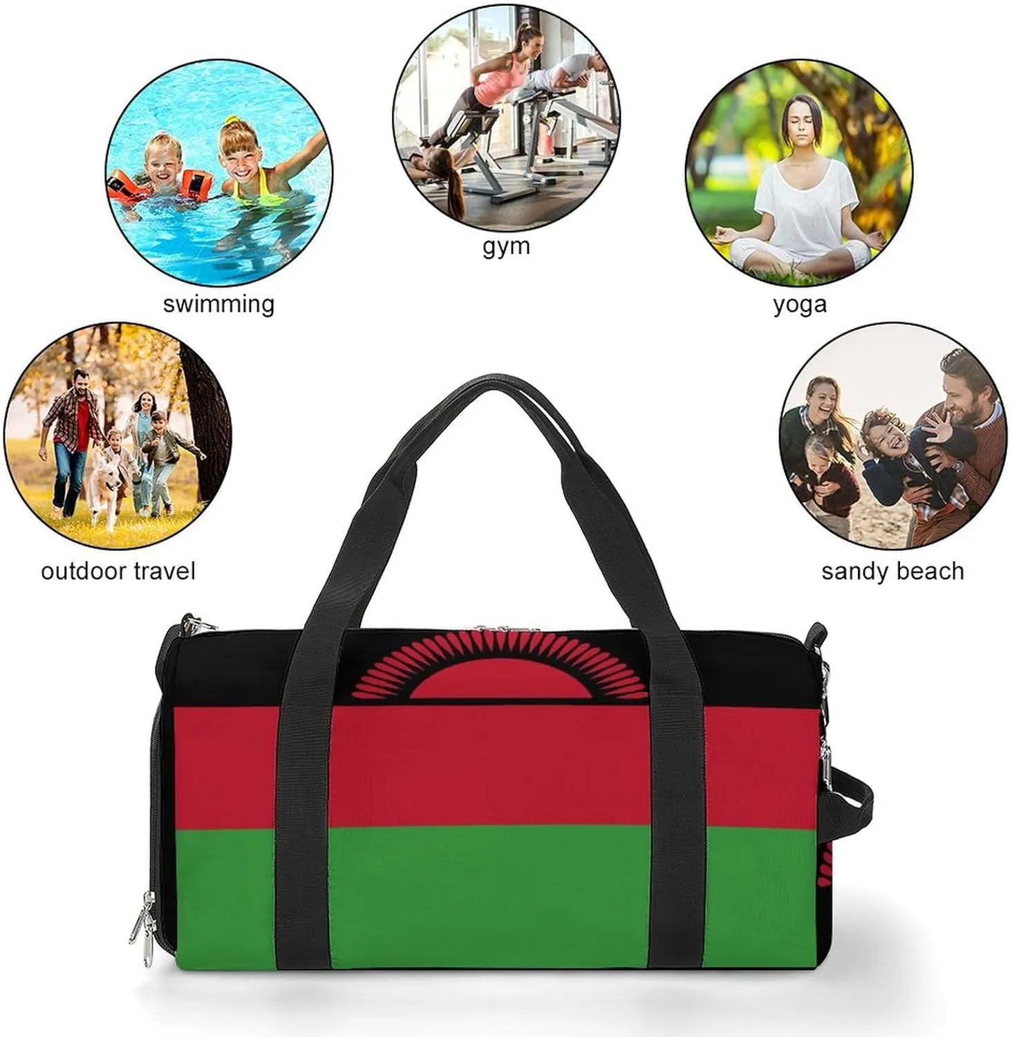 Malawi Flag Gym Bag for Boys Girls with Shoe Compartment Travel Overnight