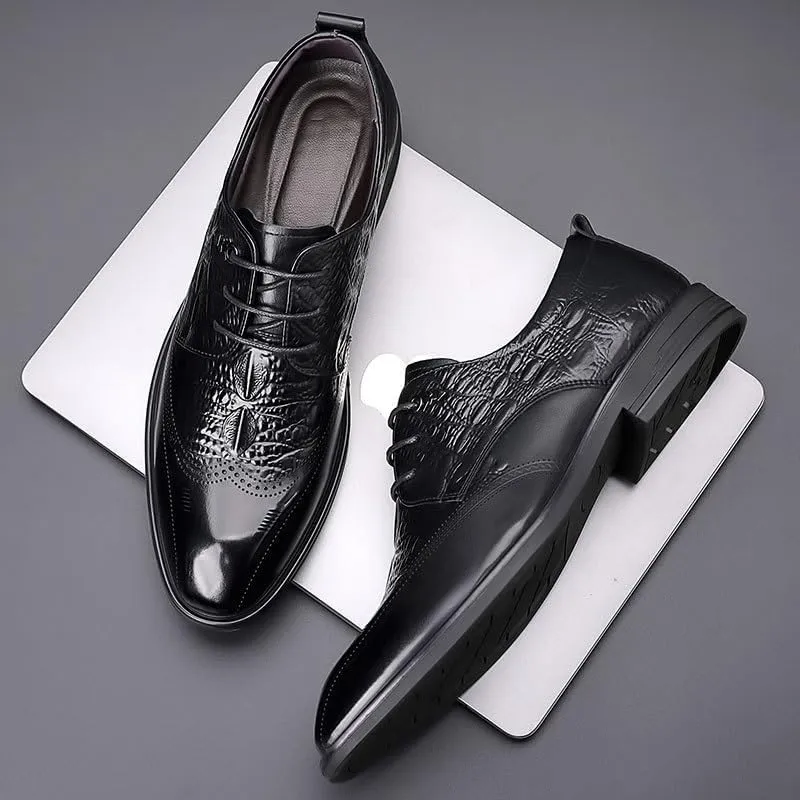 Men's Breathable Leather Wingtip Classic Lace Up Formal Tuxedo Derby Shoes