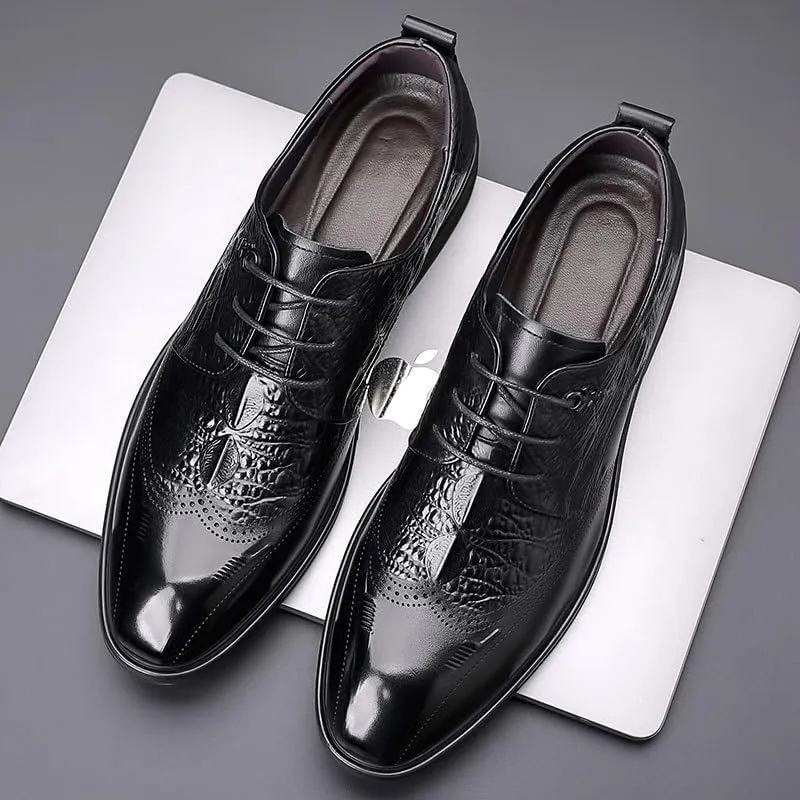 Men's Breathable Leather Wingtip Classic Lace Up Formal Tuxedo Derby Shoes