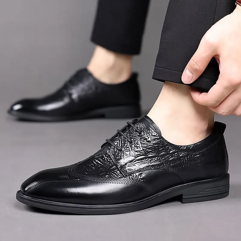 Men's Breathable Leather Wingtip Classic Lace Up Formal Tuxedo Derby Shoes