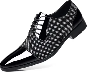Men's Dress Shoes Patent Leather Oxfords Classic Lace-up Formal Tuxedo Shoes Business Wedding Derby Black/White