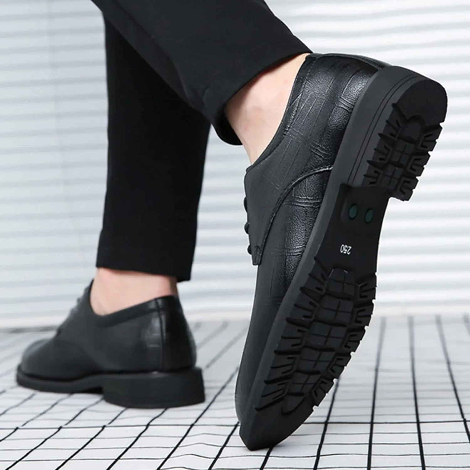 Mens Lace Up Derby Shoes Pointed Toe Leather Shoes for Men Business Formal Dress