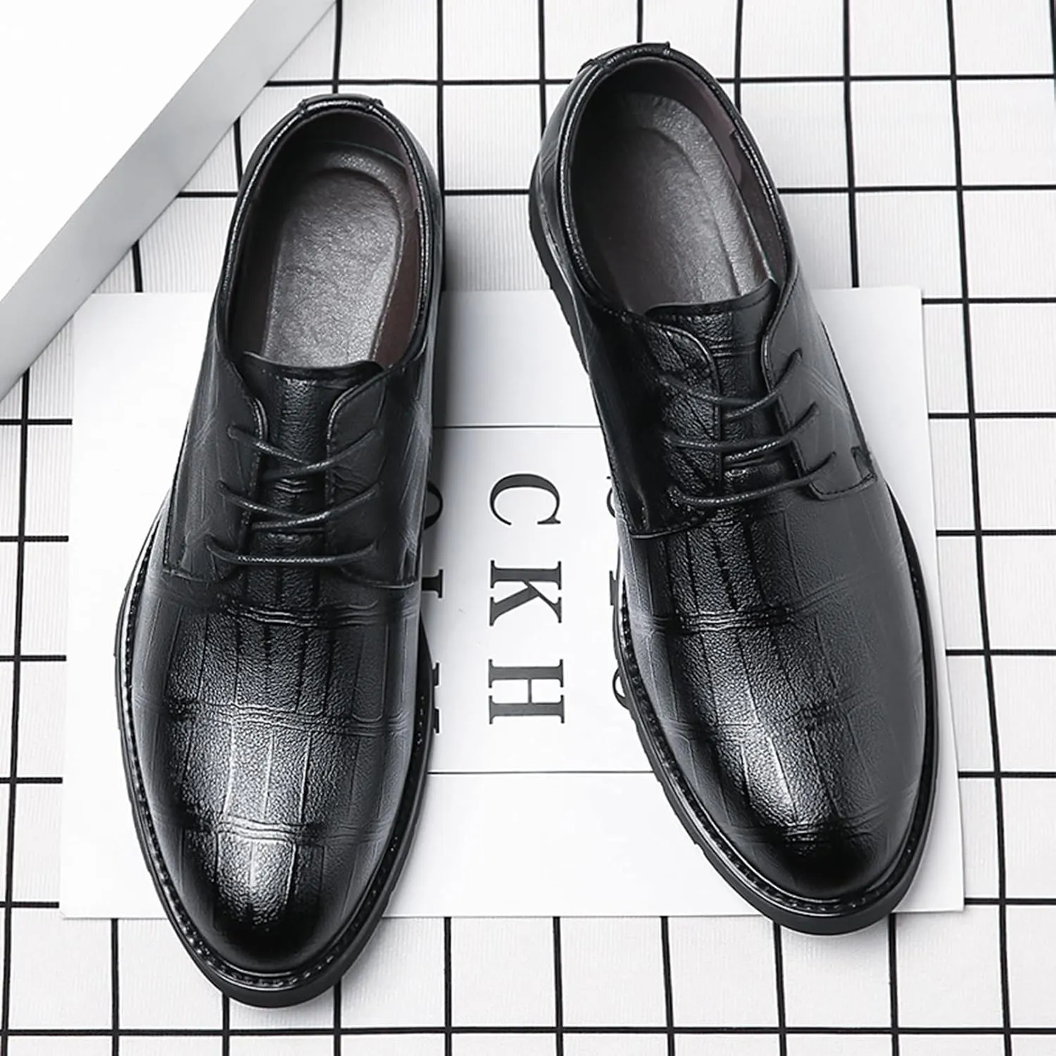 Mens Lace Up Derby Shoes Pointed Toe Leather Shoes for Men Business Formal Dress