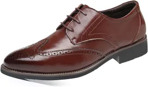 Men's Leather Brogue Print Business Oxfords,Stylish Wing Tip Office Formal Derby Shoes,Lace Up Wedding Suit Shoes