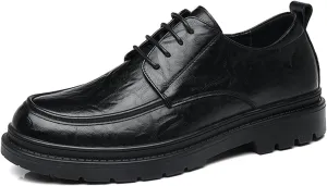 Men's Leather Platform Derby Shoes Classic Round Toe Lace Up Comfort Non Slip Business Oxford Shoes for Work Evening Dress Shoes