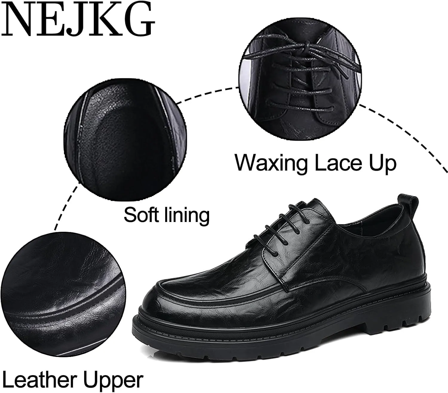 Men's Leather Platform Derby Shoes Classic Round Toe Lace Up Comfort Non Slip Business Oxford Shoes for Work Evening Dress Shoes