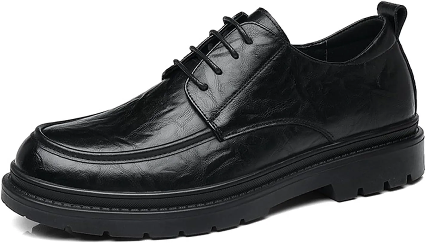 Men's Leather Platform Derby Shoes Classic Round Toe Lace Up Comfort Non Slip Business Oxford Shoes for Work Evening Dress Shoes
