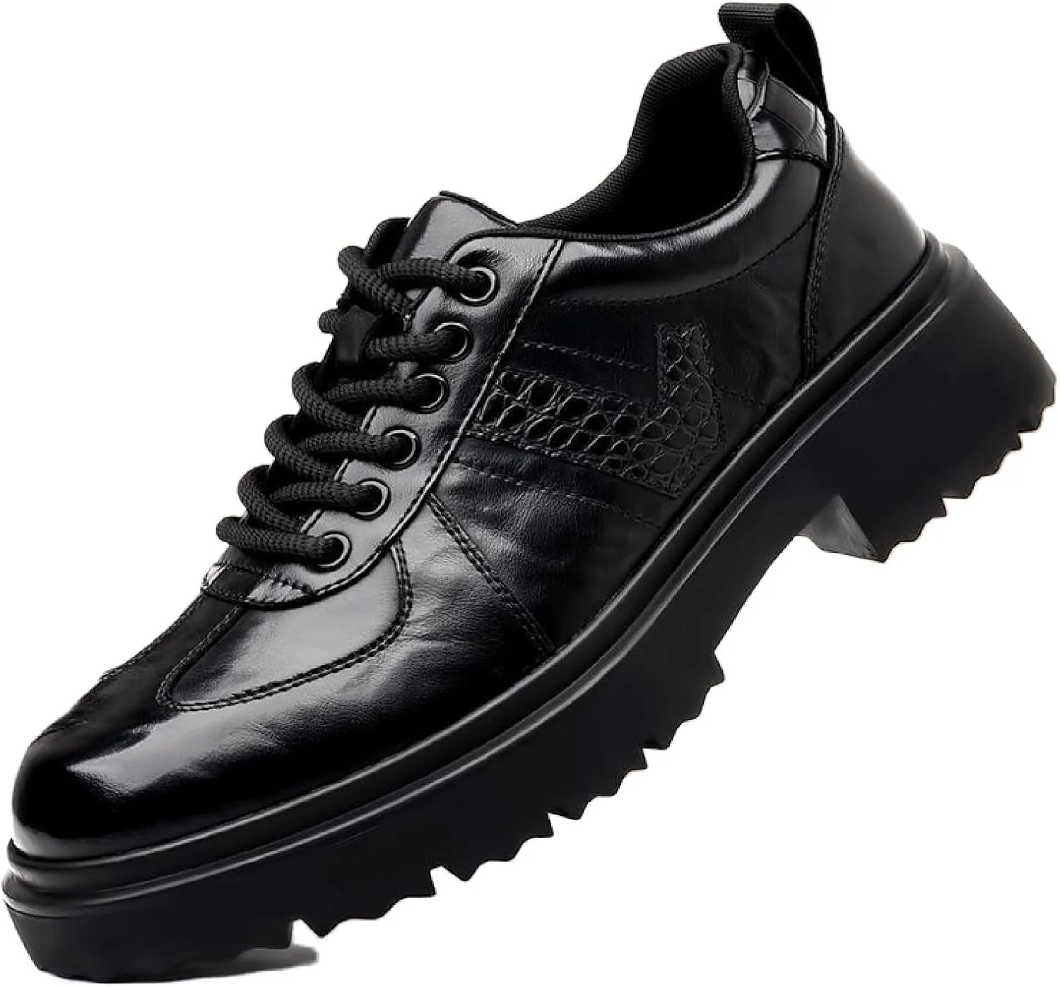 Men's Leather Platform Oxfords Comfort Handmade Round Toe Slip On Non-Slip Lug Sole Lace-Up Formal Derby Shoes Casual Business Work Office Wedding Tuxedo