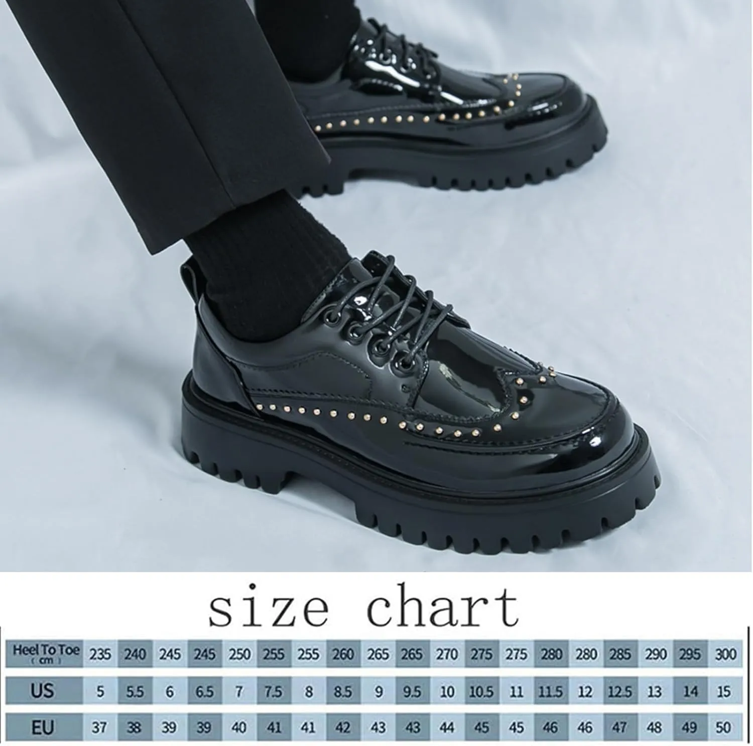 Men's Patent Leather Platform Dress Shoes Classic Round Toe Thick Lug Sole Lace Up Oxfords Comfort Block Heel Derby Business Casual Shoes