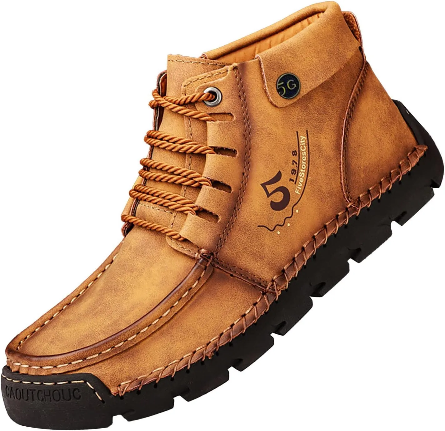 Mens PU Ankle Chukka Boots Casual Shoes Loafers Flat Shoes Vintage Stitching Comfort Soft Breathable Lace-up Lightweight Fashionable Flats Shoes