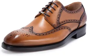 Men's Round Toe Dress Oxfords Shoes Brogue Genuine Leather Lace-Up Oxford Derby Shoes