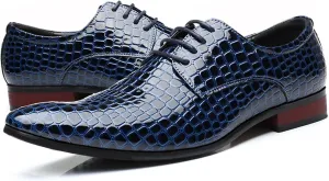 Men's Stone Patterned Leather Dress Oxford Shoes Fashion Pointed Patent Leather Lace-up Anti-Slip Business Wedding Formal Shoes Derby