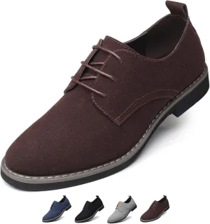 Men's Suede Dress Oxfords Shoes Fashion Hand Stitched Round-Toe Lace up Low Top Nubuck Leather Casual Shoes Classic Business Formal Derby Shoes