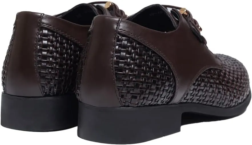 Men's Woven Leather Hollow Out Oxfords,Breathable Fashion Lace Up Dress Wingtip Shoes Casual Comfort Derby Shoes