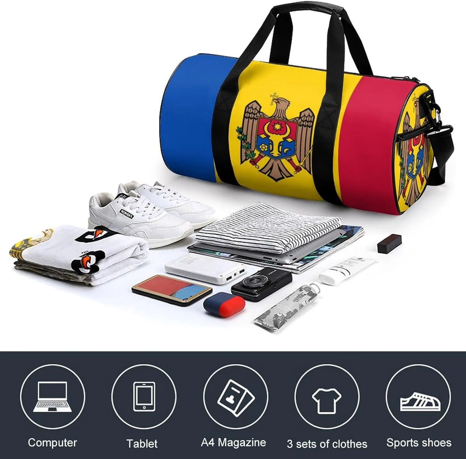 Moldova Flag Travel Gym Duffel Bag for Women Men Dry Wet Separation Carry On Weekender