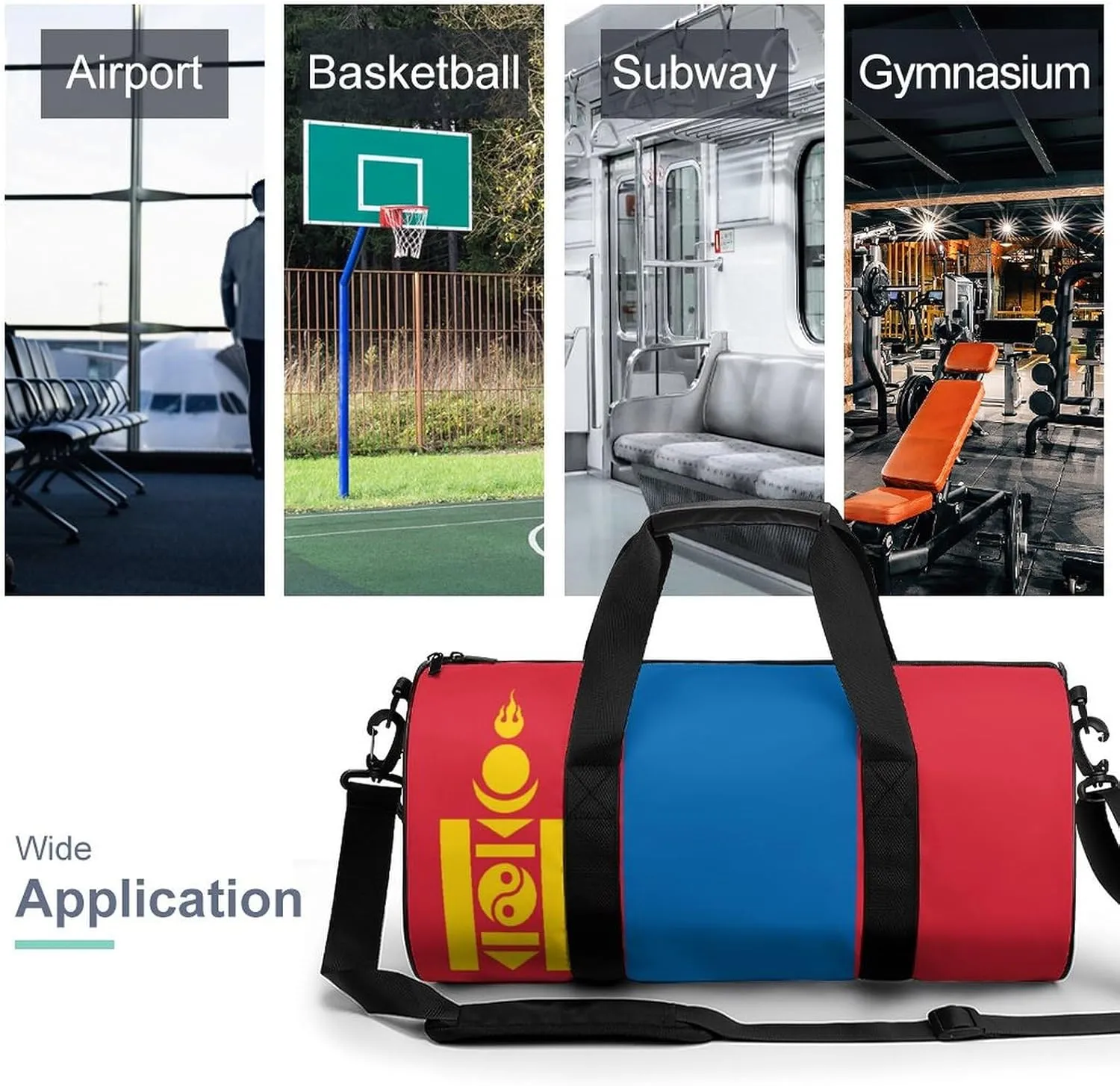 Mongolia Flag Waterproof Sports Duffel Bag Dry Wet Separation for Gym Beach Travel