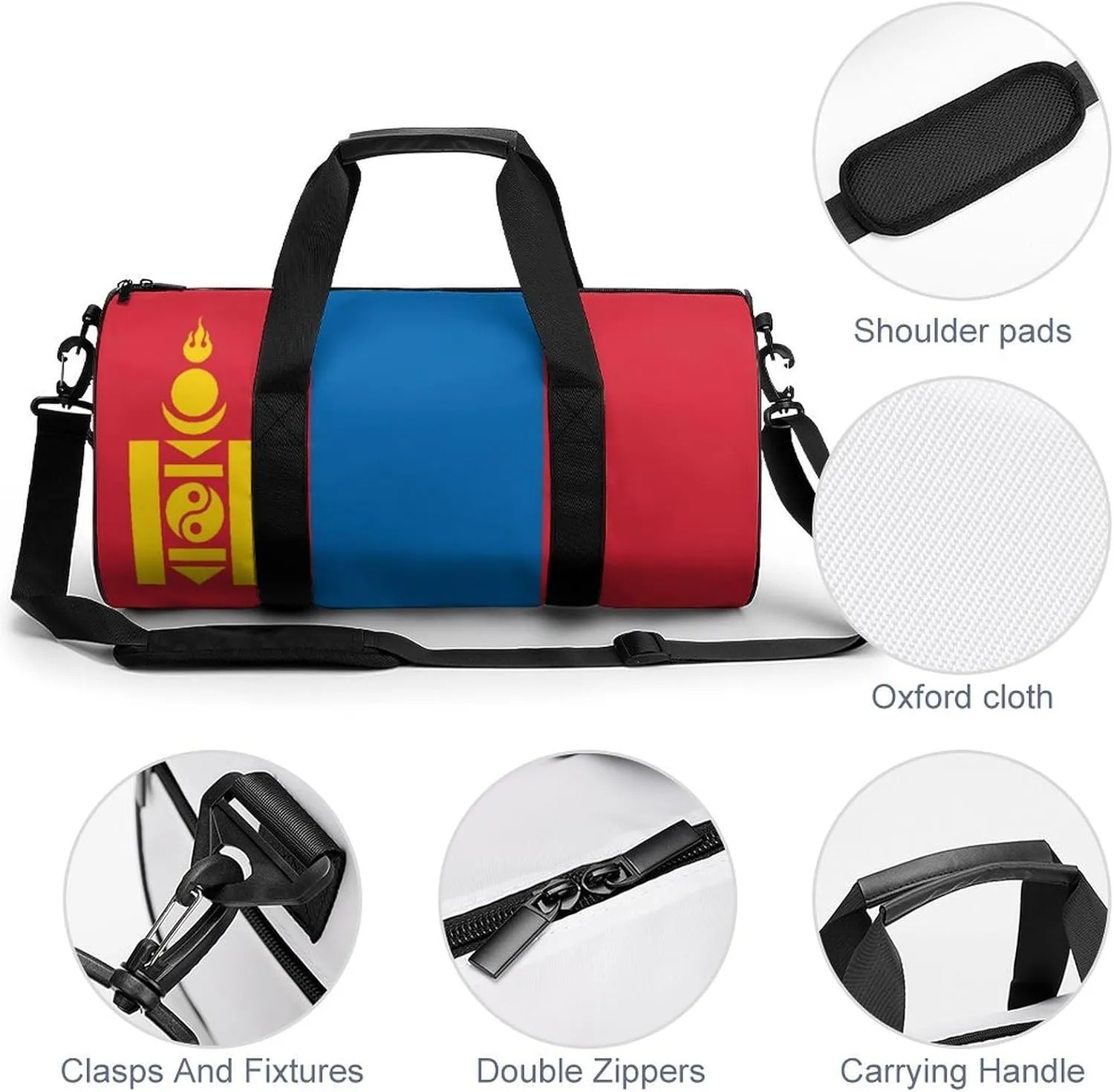 Mongolia Flag Waterproof Sports Duffel Bag Dry Wet Separation for Gym Beach Travel