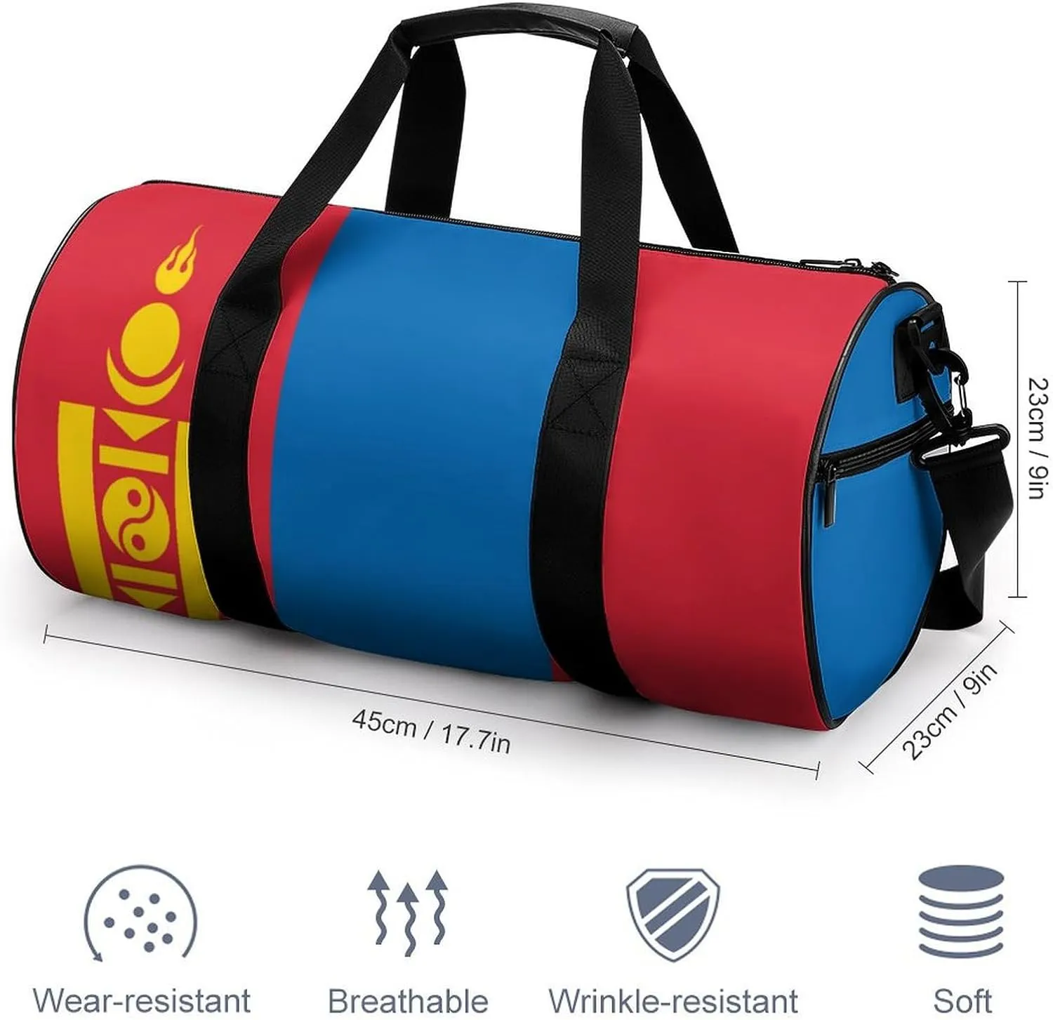Mongolia Flag Waterproof Sports Duffel Bag Dry Wet Separation for Gym Beach Travel