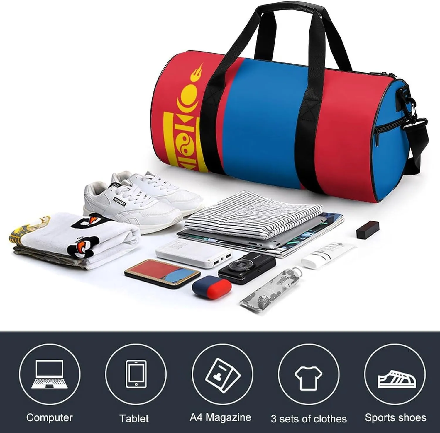 Mongolia Flag Waterproof Sports Duffel Bag Dry Wet Separation for Gym Beach Travel