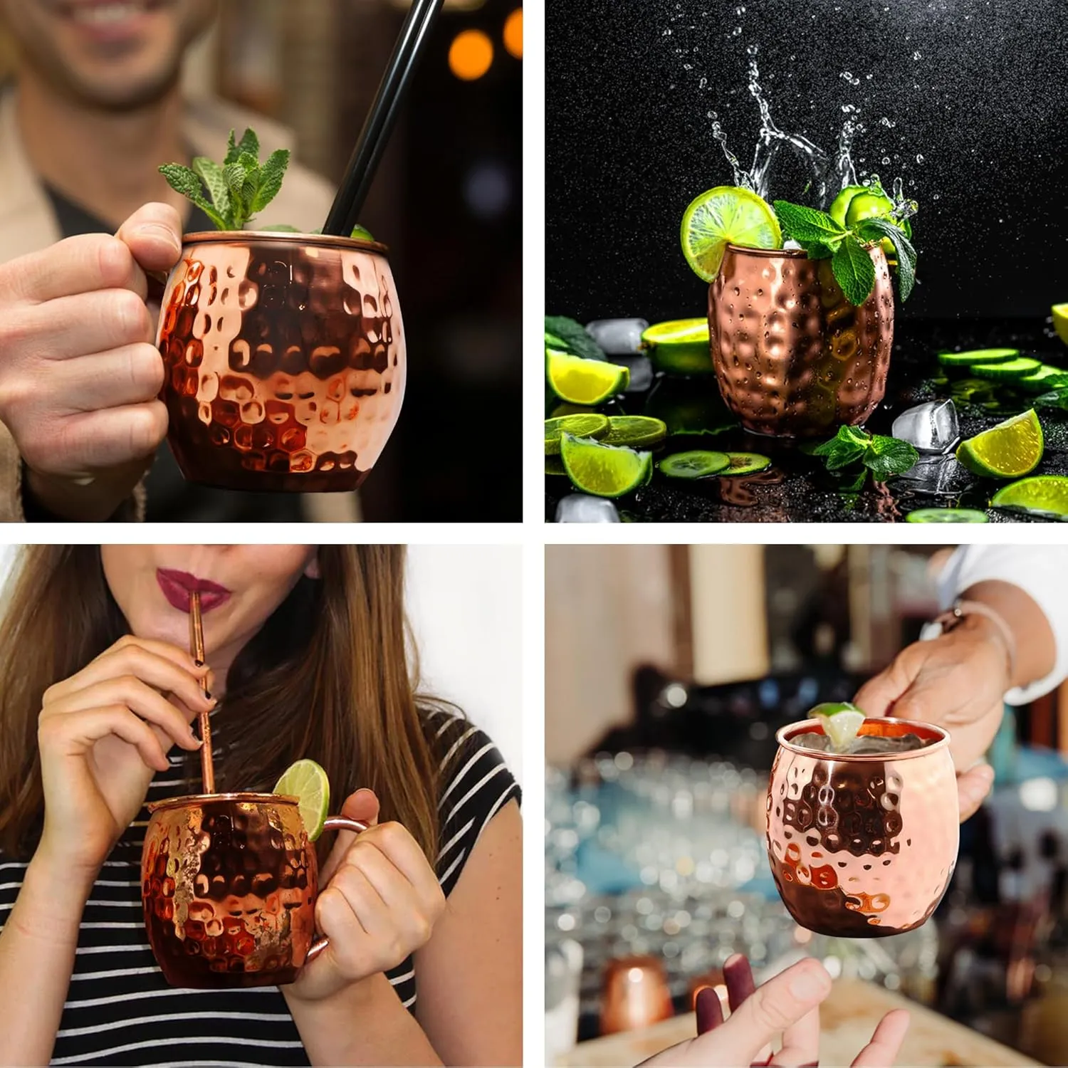 Moscow Mule Cups Set of 2 | 100% Pure Food Safe 16oz Copper Cups with 2X Straws and 1x Jigger - Premium Handcrafted Moscow Mule Kit