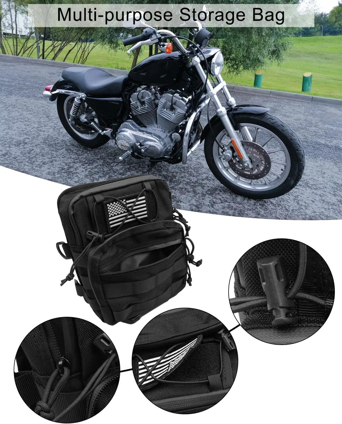 Motorcycle T-Bar Handlebar Saddle Bag Universal Club Style Fit For Harley Dyna Sportster Street Bob Fxbb Softail Waterproof Tool Storage Pouch Luggage Bag