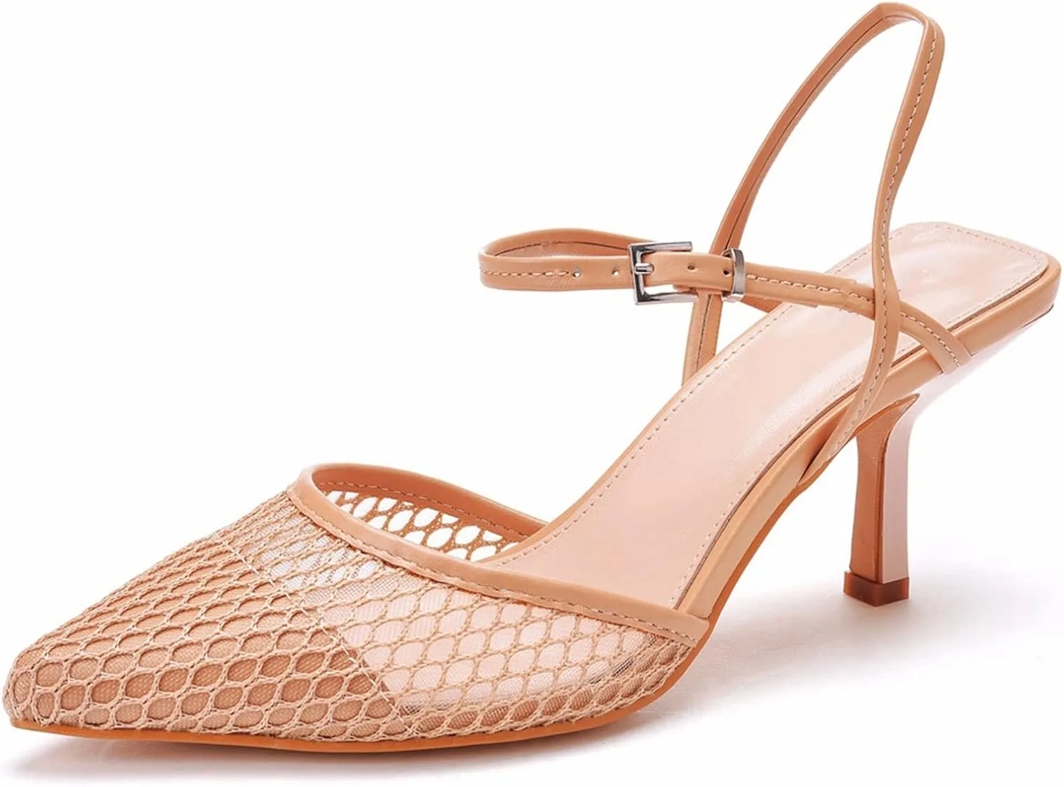 MYFSPORTS Wedding Shoes High Heels 7Cm Mesh Breathable Shallow Mouth Pointed Toe Sandals Thin Heel Hollow Wedding High Heel Sandals