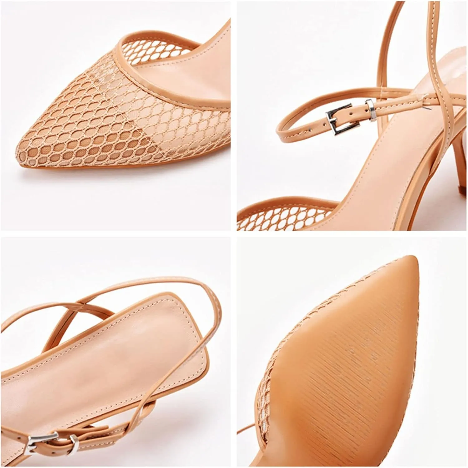 MYFSPORTS Wedding Shoes High Heels 7Cm Mesh Breathable Shallow Mouth Pointed Toe Sandals Thin Heel Hollow Wedding High Heel Sandals