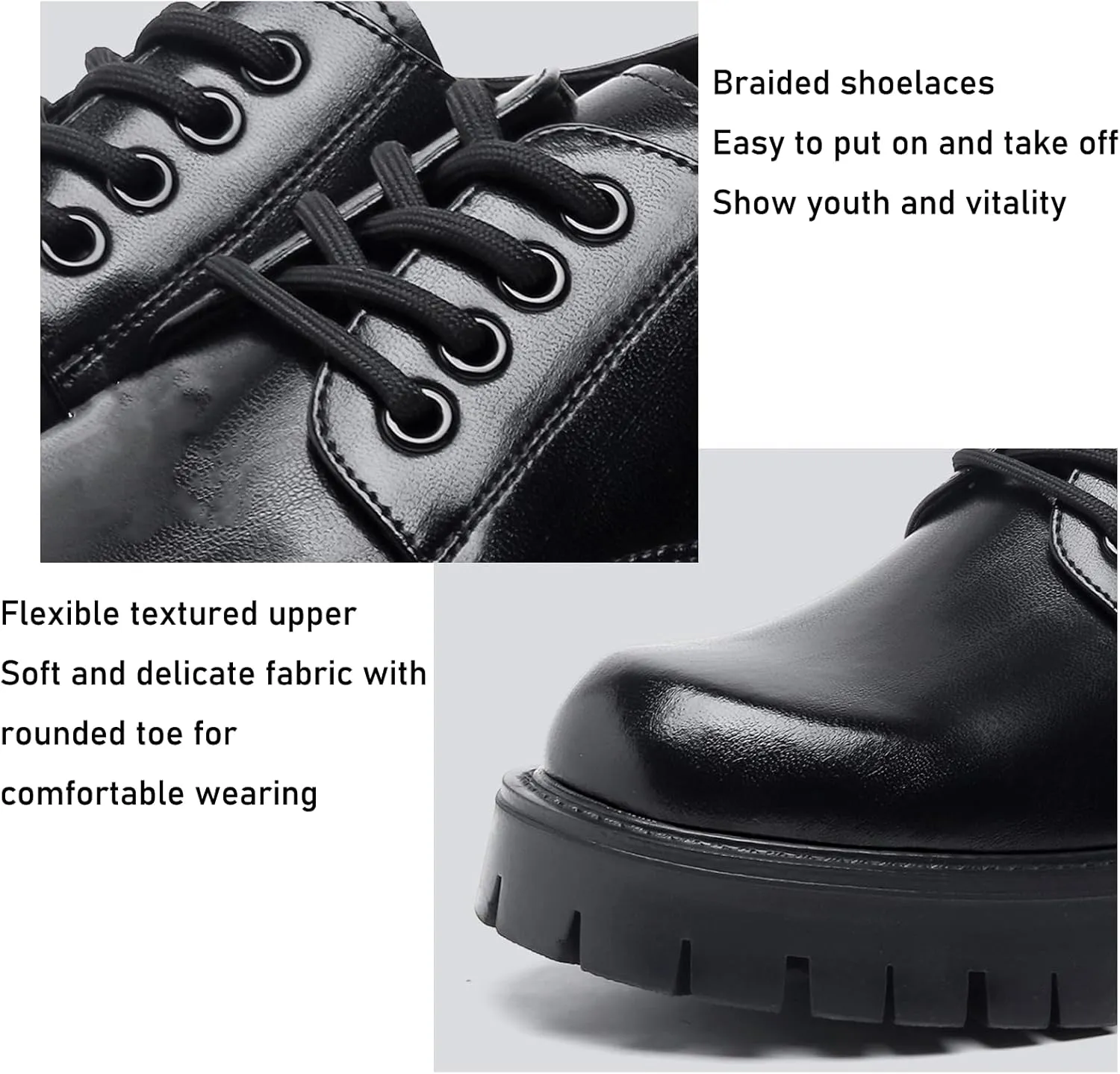 NELSBREXMen'S Leather Chunky Platform Formal Oxford Shoes Retro Round Toe Non-Slip Classic Lace-Up Chunky Wedge Heel Dress Derby Shoes Business Work Wedding Shoes