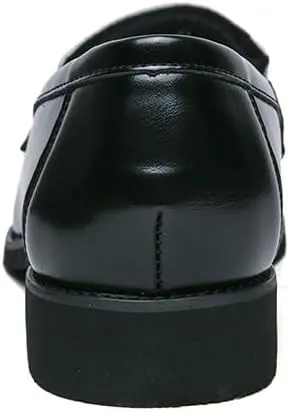 New Dress Formal Shoes for Men Slip On Round Toe Two Tone Patchwork PU Leather Loafer Rubber Sole Anti-Slip Block Heel Walking
