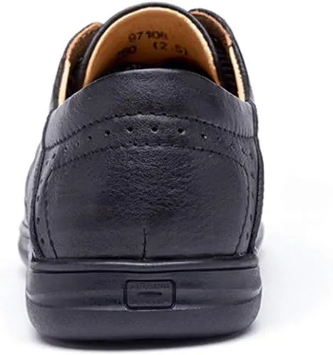 New Formal Oxford Shoes for Men Lace Up Round Apron Toe Derby Shoes Cowhide Low Top Block Heel Rubber Sole Prom