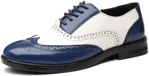 New Formal Shoes for Men Lace Up Brogue Embossed Wing tip PU Leather Two Tone Oxford Shoes Anti-Slip Rubber Sole Non Slip Block Heel Business