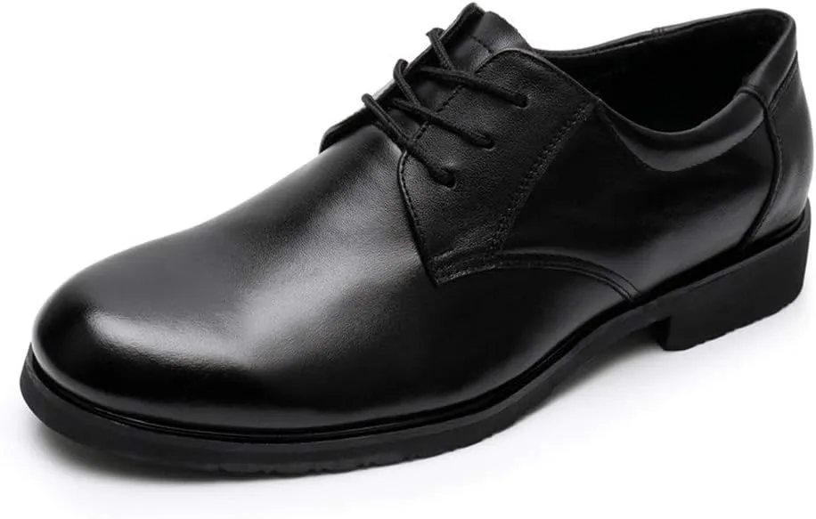 New Formal Shoes for Men Lace Up Round Toe Derby Shoes Cowhide Block Heel Low Top Anti-Slip Wedding