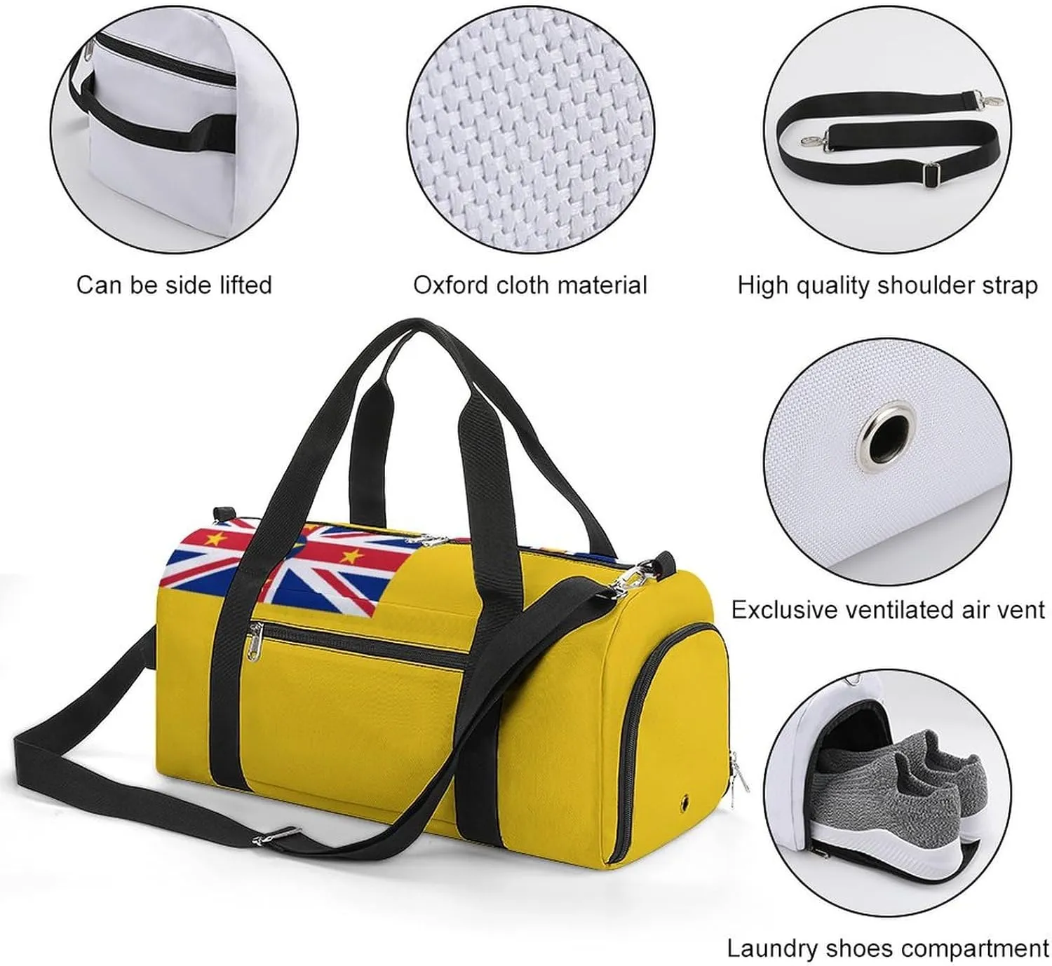 Niue Flag Gym Bag for Boys Girls with Shoe Compartment Travel Overnight