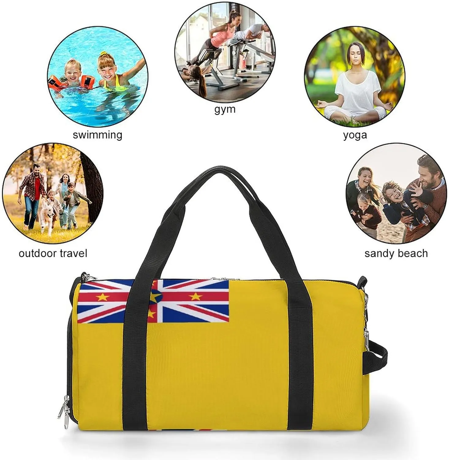 Niue Flag Gym Bag for Boys Girls with Shoe Compartment Travel Overnight