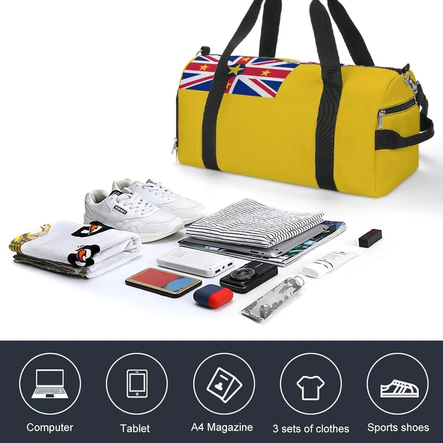 Niue Flag Gym Bag for Boys Girls with Shoe Compartment Travel Overnight